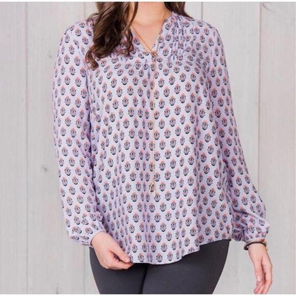 Matilda Jane Topiary Top Purple Boho Long Sleeve Pleated Split Neck Size XL - Picture 1 of 10